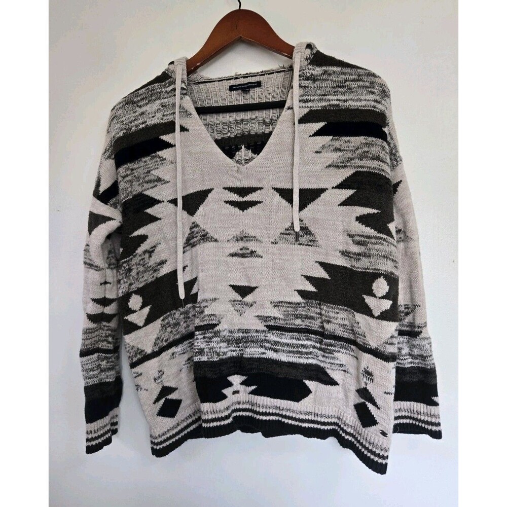 American Eagle Hoodie Womens S Knit Black White Aztec Boho Western Native Tribal